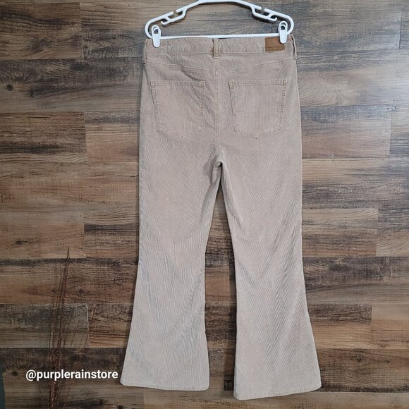 American Eagle Corduroy Jeans 14 Super Hi Rise Flare Button Fly Stretch Beige - Picture 2 of 12
